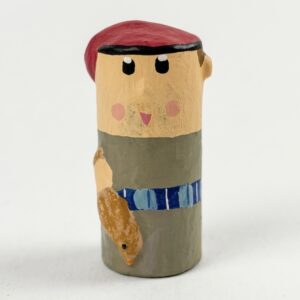 Figura de pastor amb gallina de raça Empordanesa per a pessebre, artesania de Pigmis Olot.